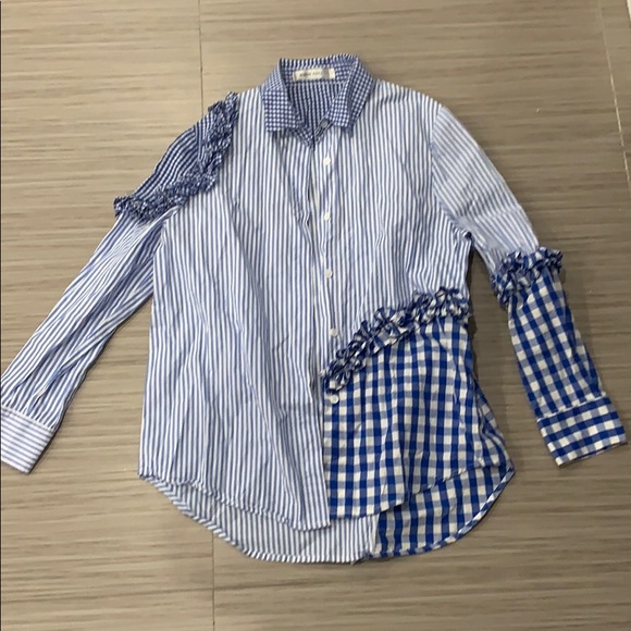 Mixed print button down top - Picture 1 of 4